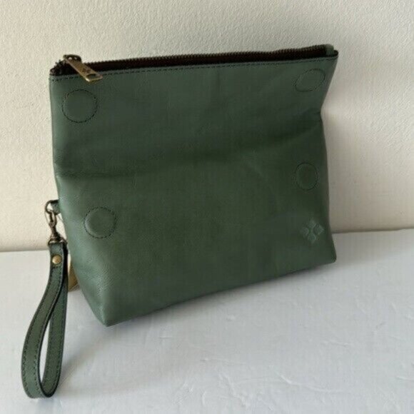 PATRICIA NASH Leath Tooled “Valerie” Wristlet Clutch Fold-Over Pouch Sage Green